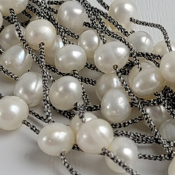 Natural Freshwater Pearl Necklace 18-Row Layered Sterling Silver  Signed G - Picture 3 of 9